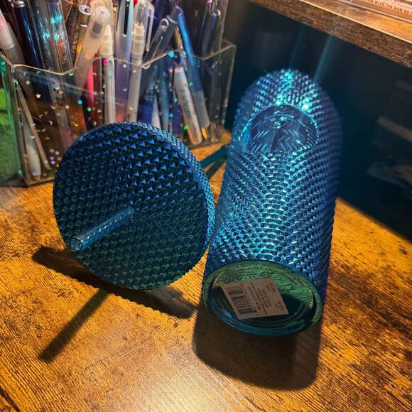 Starbucks Tumbler Blue Splash Chrome Studded Venti 24oz - NEW - Picture 3 of 5